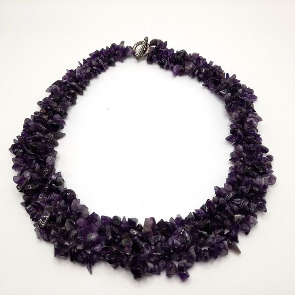 Purple Amethyst Chip Gemstone Collar Necklace, February Birthstone, 19" - Picture 7 of 10